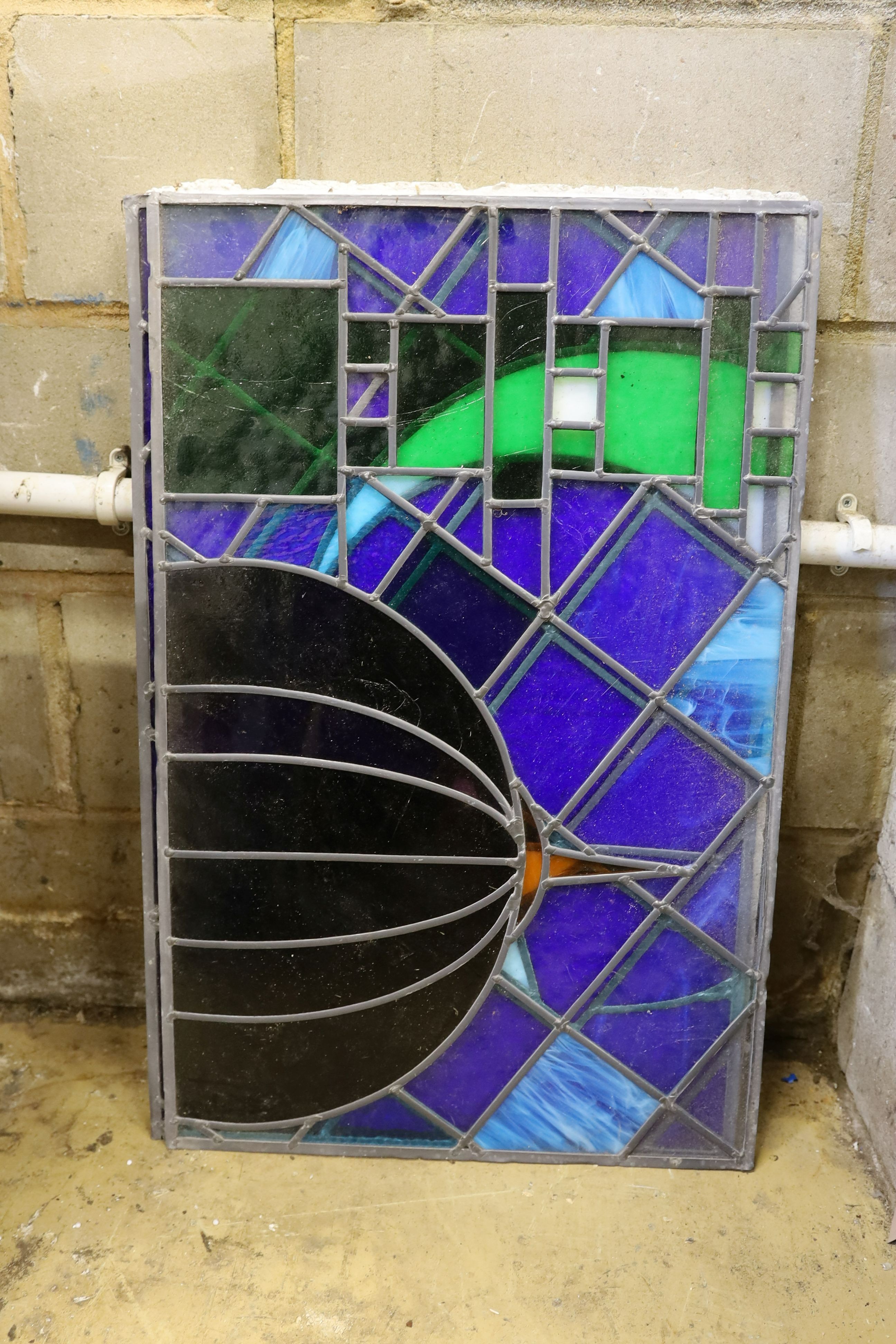 Three stained glass windows 80 x 52 cms.